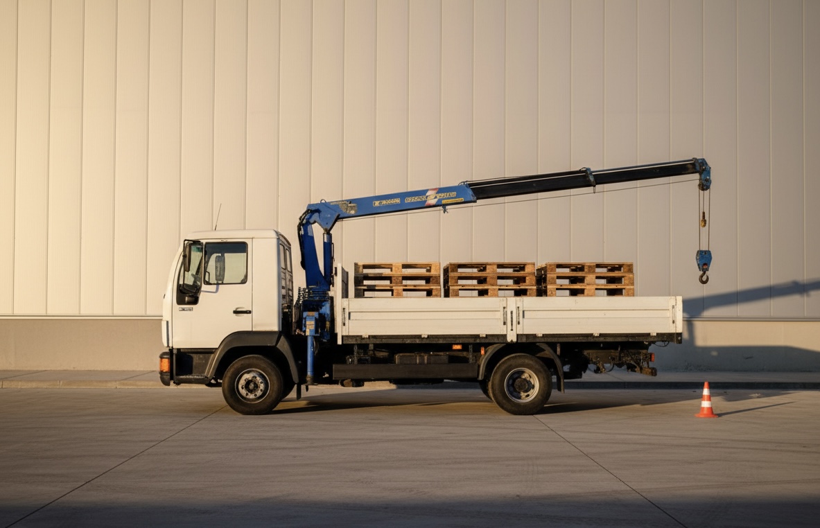 Техническая схема габаритных размеров манипулятора - длина кузова 5 метров и вылет стрелы крана 7 метров